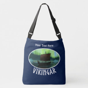 Viking Ship Under Northern Lights Crossbody Bag