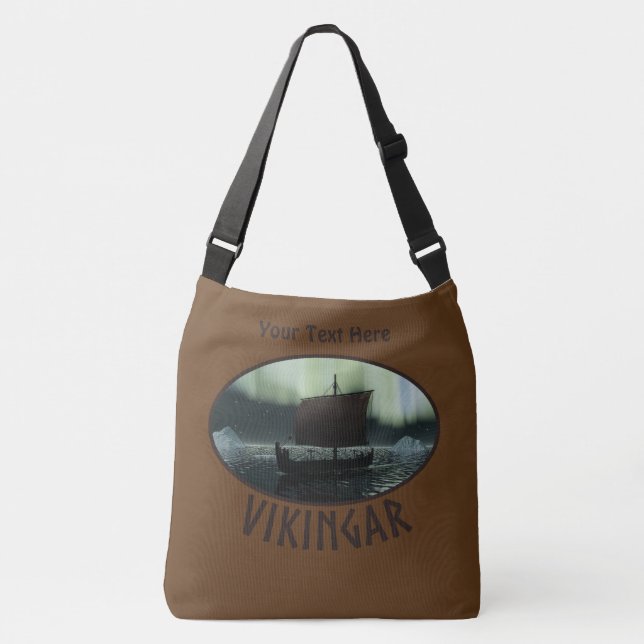 Viking Ship Under Northern Lights Crossbody Bag (Front)