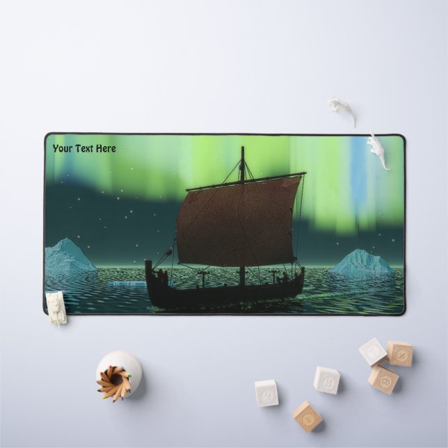 Viking Ship Under Northern Lights Desk Mat (Kids Table)