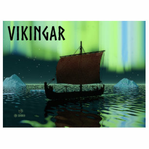 Viking Ship Under Northern Lights Photo Sculpture Magnet