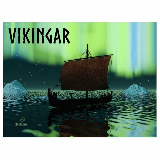Viking Ship Under Northern Lights Photo Sculpture Magnet (Front)