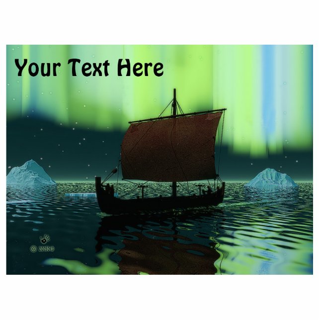 Viking Ship Under Northern Lights Photo Sculpture Magnet (Front)