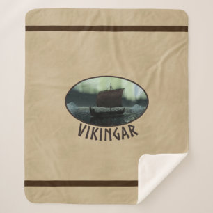 Viking Ship Under Northern Lights Sherpa Blanket