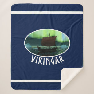 Viking Ship Under Northern Lights Sherpa Blanket