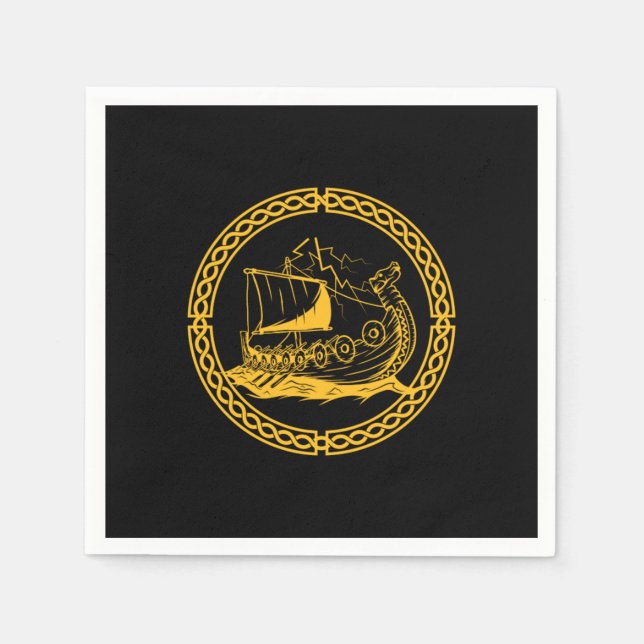 Viking Ship Warrior Valhalla Norse Mythology Gift Napkin (Front)