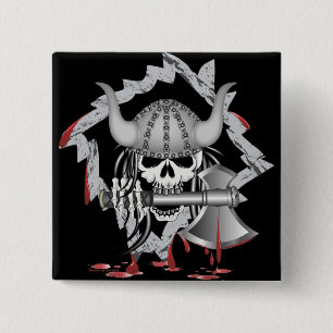 Viking Skull 15 Cm Square Badge