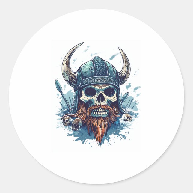 Viking Skull Berserker Classic Round Sticker (Front)