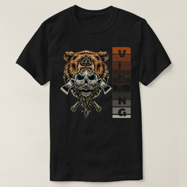 Viking Skull With Bear head T-Shirt (Design Front)