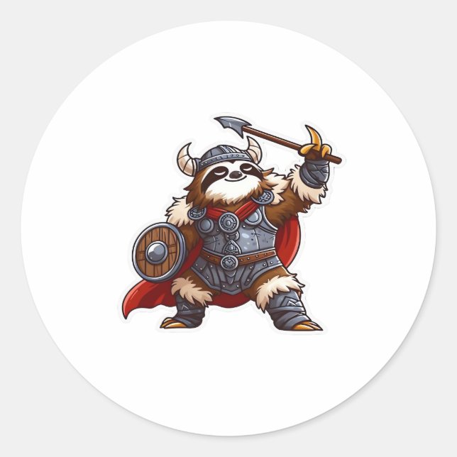 viking sloth Oversized T-Shirt Classic Round Sticker (Front)