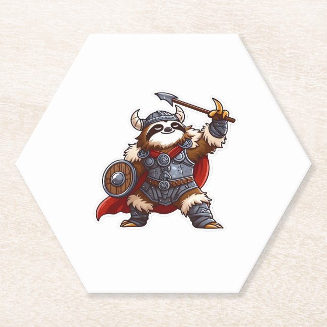 viking sloth Oversized T-Shirt Paper Coaster (Front)