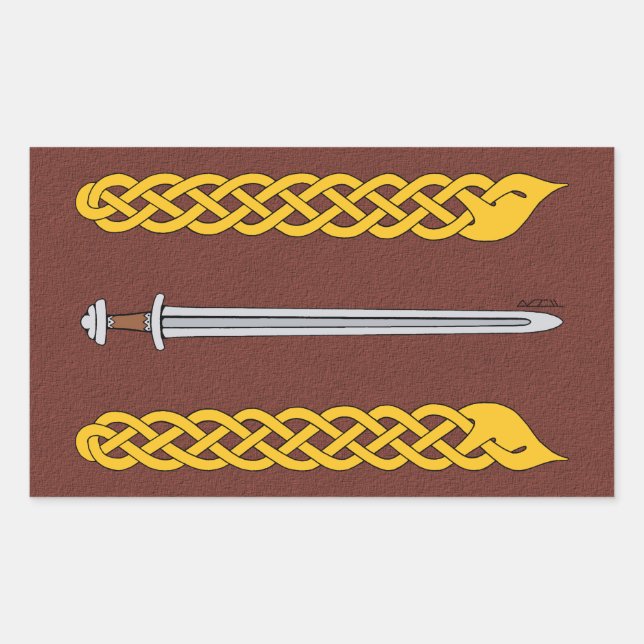 Viking Sword and Plaitwork Rectangular Sticker (Front)