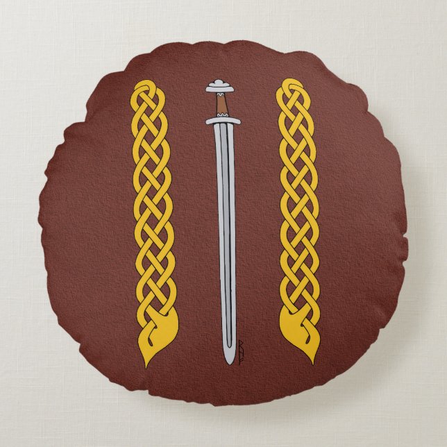 Viking Sword and Plaitwork Round Cushion (Front)