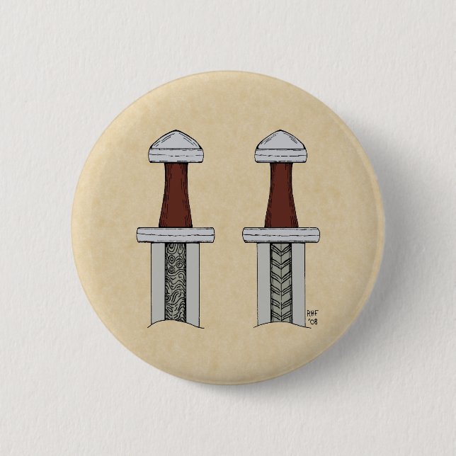Viking Sword Pattern Welding 6 Cm Round Badge (Front)