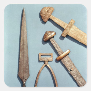 Viking swords, stirrup and spearhead square sticker