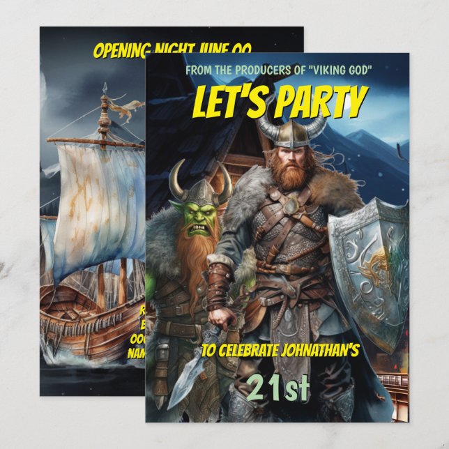 Viking themed norse warriors mediaeval fantasy shi invitation (Front/Back)