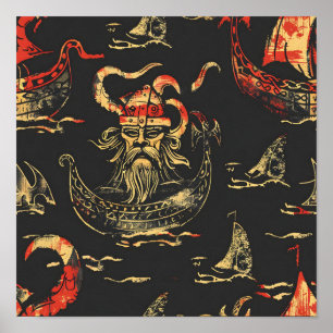 Viking Themed Ocean Scene Poster