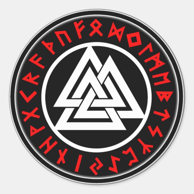 Viking Triscalion Red Runes  Classic Round Sticker (Front)