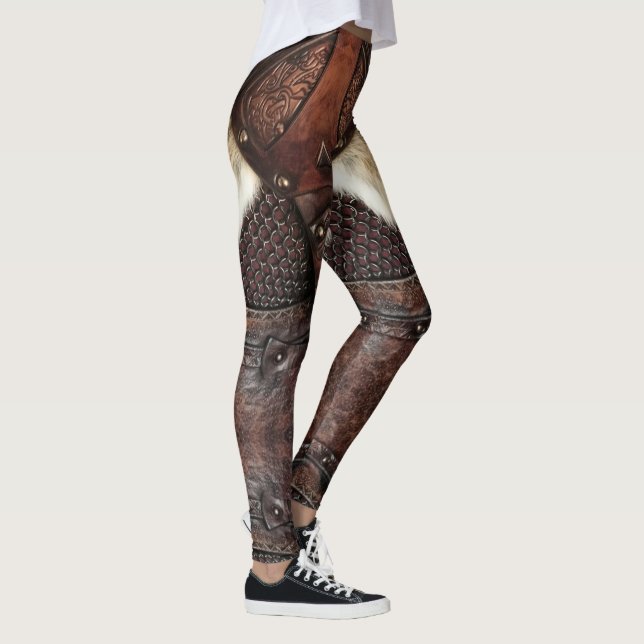 Viking Vest Armor Brown Leather Abstract Leggings (Right)
