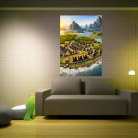 Viking village, water and ocean | AI Art  Poster