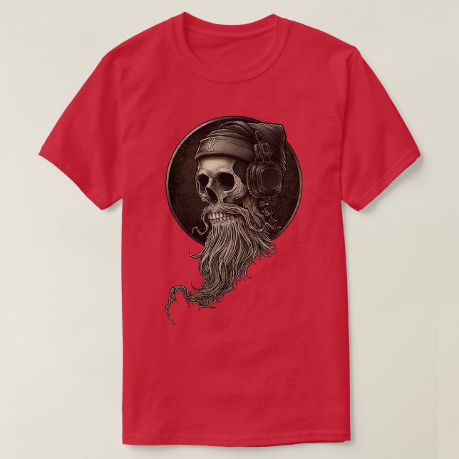 Viking Vintage Skull Beard with Headphone T-Shirt (Design Front)