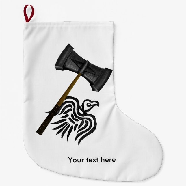 Viking War Hammer Thor Large Christmas Stocking (Front)
