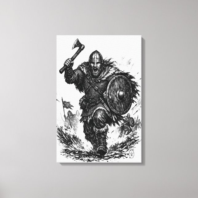 Viking Warrior Charge – Ink Battle Canvas Print (Front)