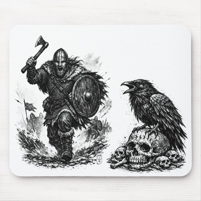 Viking Warrior Charge – Ink Battle Mouse Mat (Front)