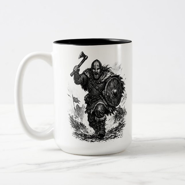 Viking Warrior Charge – Ink Battle Two-Tone Coffee Mug (Left)