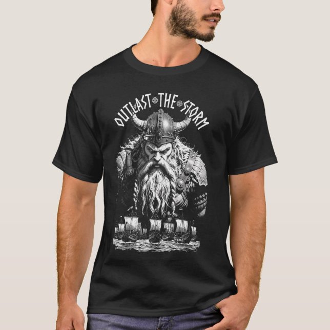 Viking Warrior Outlast The Storm Norse Mythology V T-Shirt (Front)