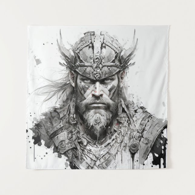 Viking Warrior Portrait Painting Historic Tough Tapestry (Front)