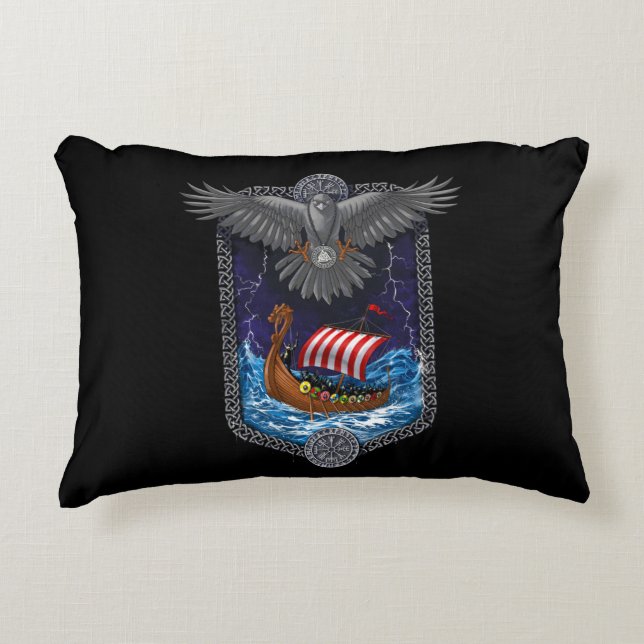 Viking Warrior Ship Raven Decorative Cushion (Front)