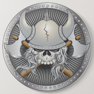 Viking Warrior Skull 6 Cm Round Badge