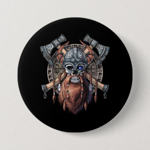 Viking Warrior Skull 7.5 Cm Round Badge