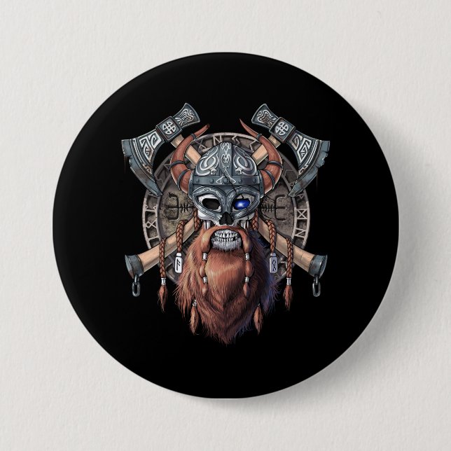 Viking Warrior Skull 7.5 Cm Round Badge (Front)
