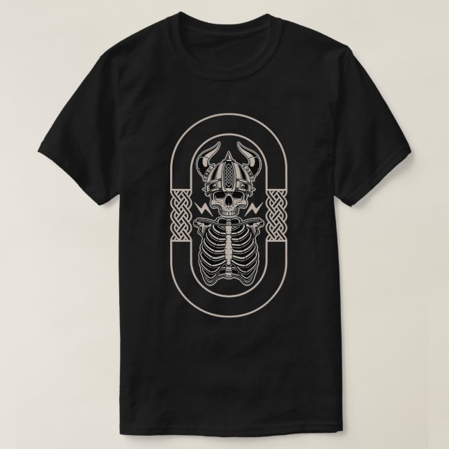 Viking Warrior Skull Skeleton Axe T-Shirt (Design Front)