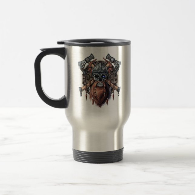 Viking Warrior Skull Travel Mug (Left)