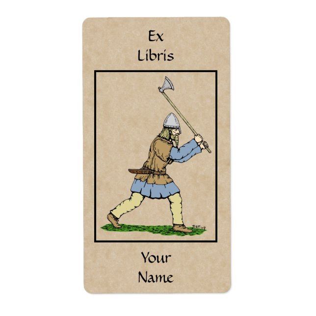 Viking Warrior Wielding Broad-Axe Bookplate (Front)