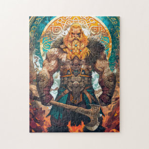 Viking Warrior with Axe Norse Mythology Comic Jigsaw Puzzle