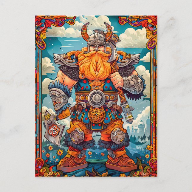 Viking Warrior with Axe Norse Mythology Comic Postcard (Front)