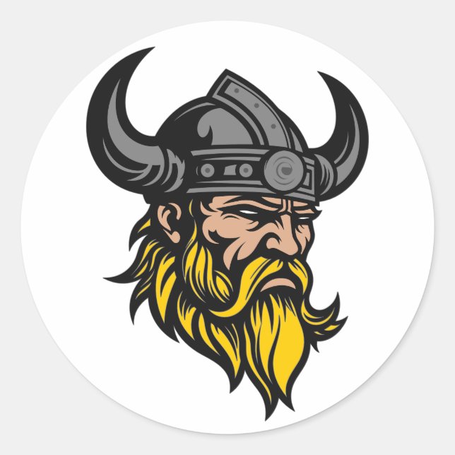 Viking Warrior With Long Beard in A Helmet Classic Round Sticker (Front)