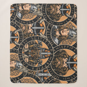 Viking Warriors: Colorful Vintage Pattern Sherpa Blanket