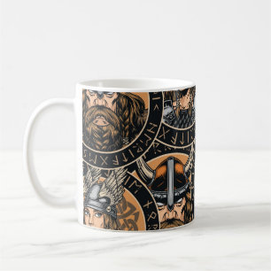 Viking Warriors: Colourful Vintage Pattern Coffee Mug