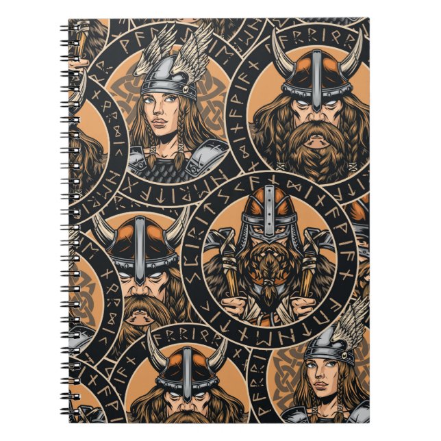 Viking Warriors: Colourful Vintage Pattern Notebook (Front)