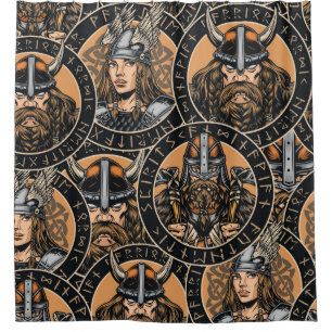 Viking Warriors: Colourful Vintage Pattern Shower Curtain