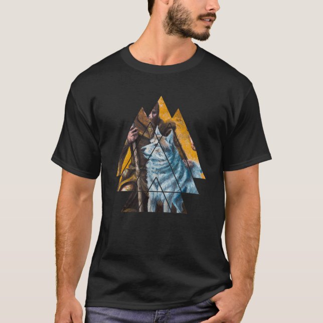 Viking with Wolf Nordic Runes Viking T-Shirt (Front)