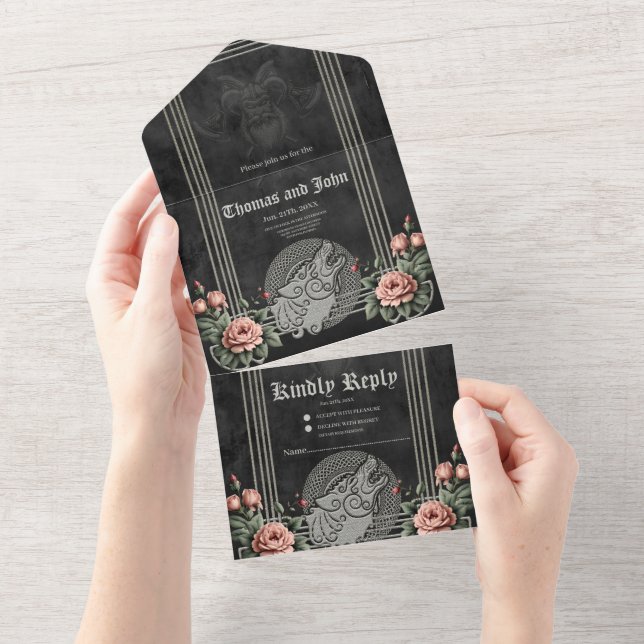 Viking Wolf & Roses. A stylised wolf's head All In One Invitation (Tearaway)
