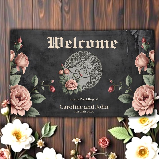 Viking Wolf & Roses. A stylised wolf's head, Banner (Creator Uploaded)