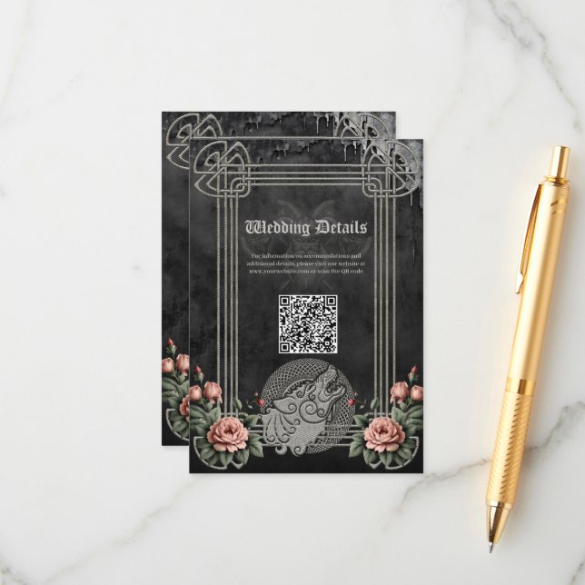 Viking Wolf & Roses. A stylised wolf's head Enclosure Card (Front/Back In Situ)