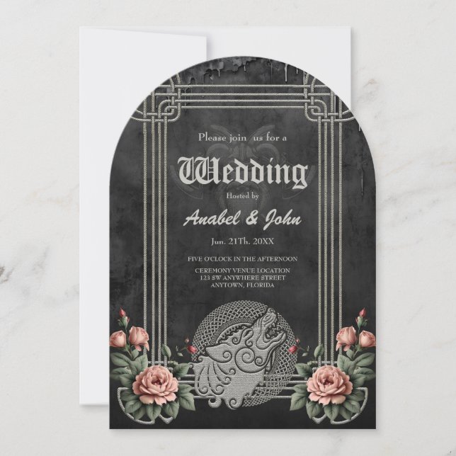 Viking Wolf & Roses. A stylised wolf's head, Invitation (Front)