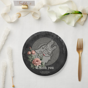 Viking Wolf & Roses. A stylised wolf's head,  Paper Plate